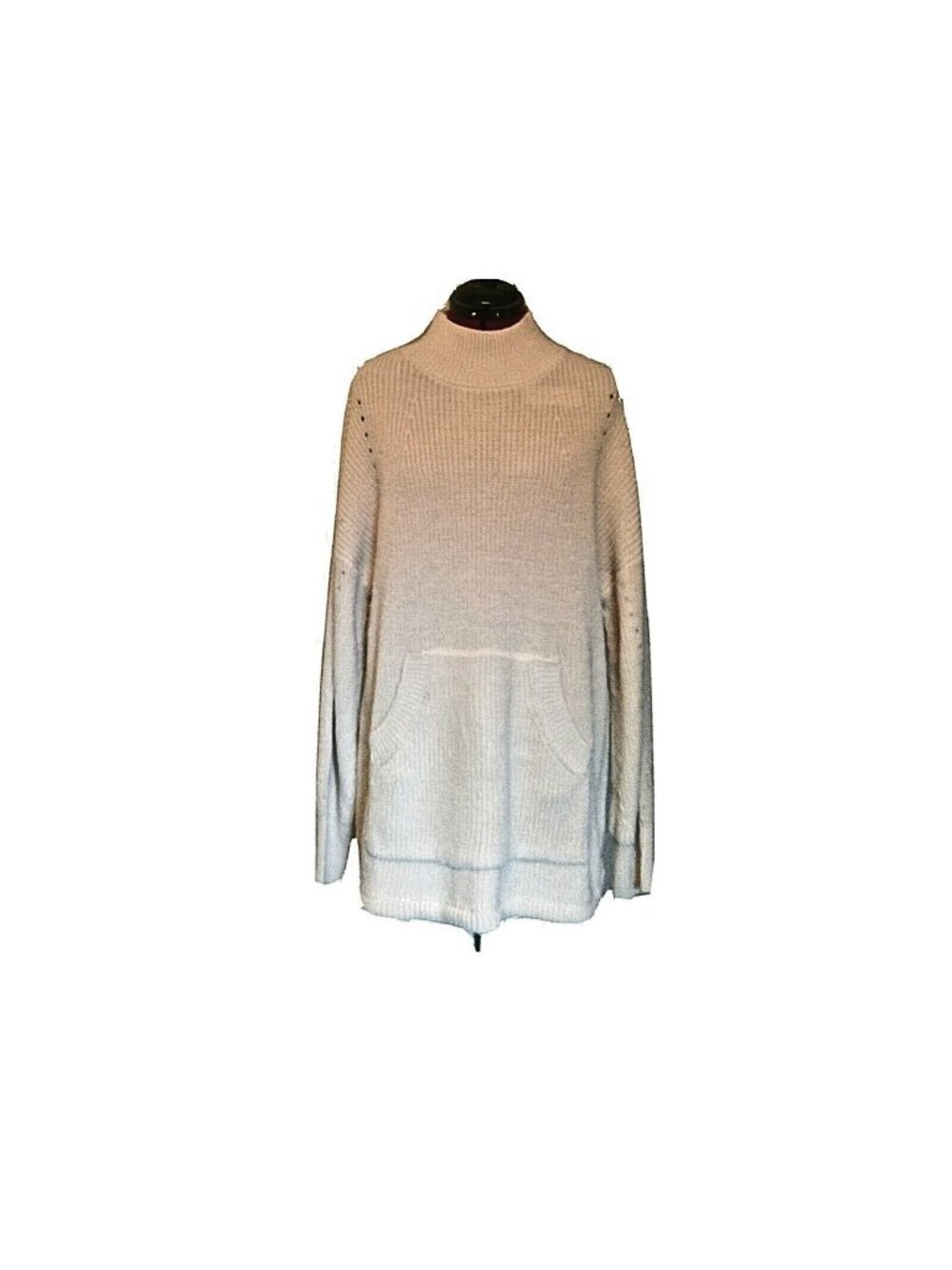 RDI Sweater Women’s M Ivory Cream Mock Neck Pullover Kangaroo Pocket Cozy